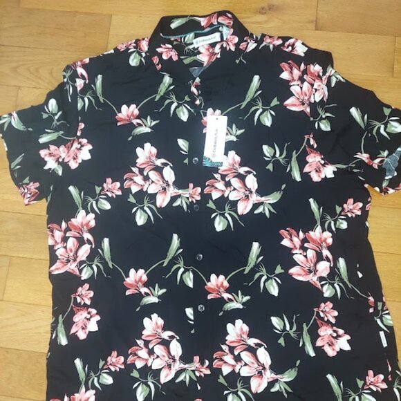 Cubavera Men's Tropical Floral Short Sleeve Button-up Shirt Jet Black XXL New - Picture 1 of 9